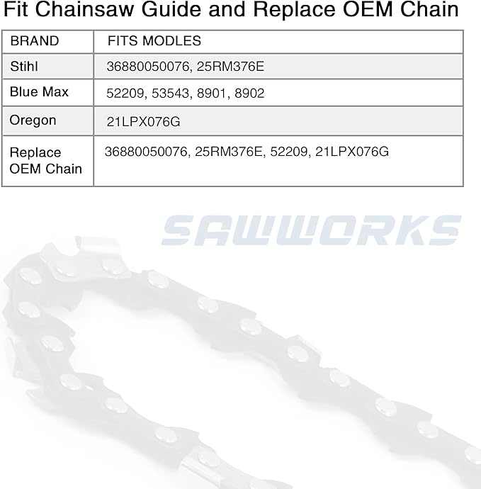 SawWorks 3-Pack 20 Inch Chainsaw Chain, 325" Pitch .058" Gauge 76 Drive Links for Supmix 62cc, WEMARS ‎6220G, NEOTEC NCS6200, Blue Max 53543, 52209, 8901, 8902 and More