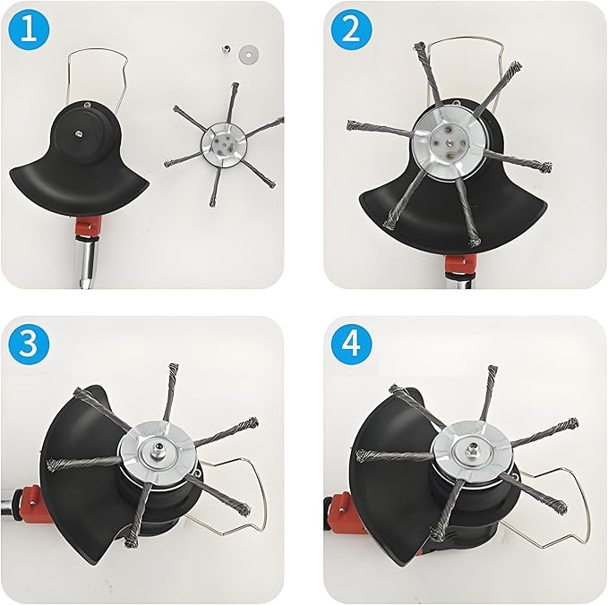 New Upgrade Steel Wire Grass Trimmer Head, 6 Inch, 6 Blades Design, Rotary Brush Weed Cutter, Weed Eater Replacement Part with Installation Tools and Accessories(3 Pack)