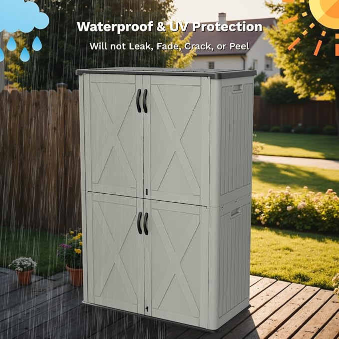 Patiowell 50 Cu.ft Outdoor Storage Cabinet with Lockable Door, Waterproof Horizontal Storage Shed for Tools and Patio Furniture, All-Weather Resin Shed Easy Assemble for Pool or Backyards, Brown