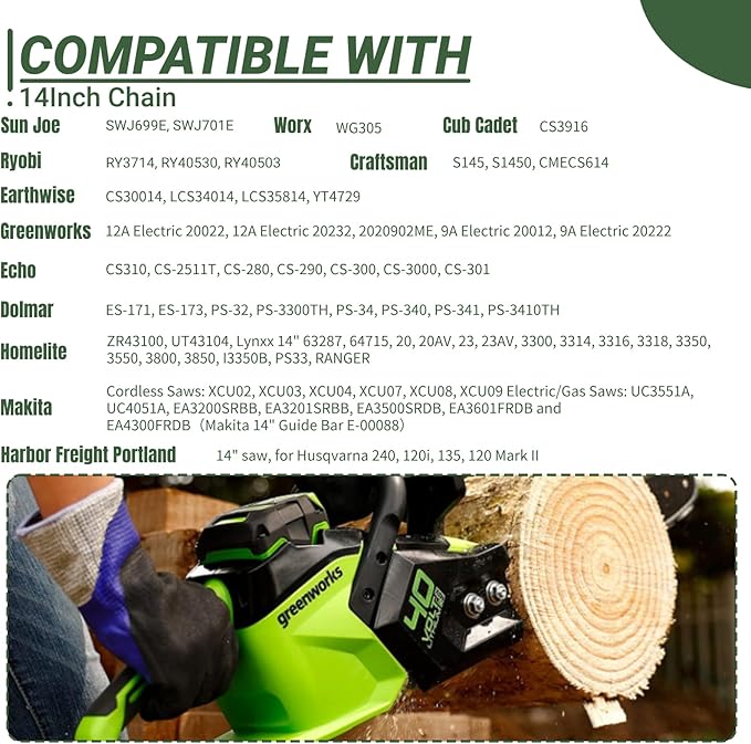 4-Pack 14 Inch Chainsaw Chain,3/8" LP Pitch .050" Gauge 52 Drive Links Compatible with Husqvarna 120,Echo CS-310,Ryobi RY3714 Craftsman,Greenworks,Earthwise,Makita,Poulan,Husqvarna Chainsaws