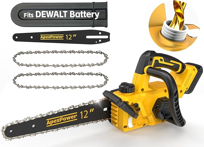 12 Inch Brushless Electric Chainsaw Cordless, for Dewalt Battery 20V, Compact Chainsaw with 44.3 FT/S Powerful Cutting, Auto Oiler Low Kickback Battery Powered Chain Saw for Tree Trimming Wood Cutting