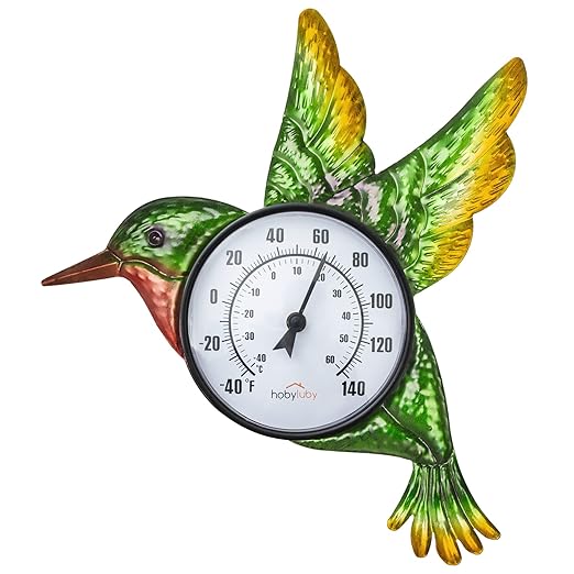 Indoor Outdoor Thermometer, Hummingbird Wall-Mounted Thermometer Waterproof for Patio Garden Yard & Living Room, No Battery Needed