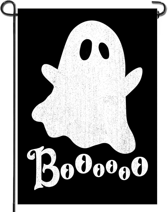 DECORLUXES Halloween Ghost Garden Flag Double Sided for Outside Boo Black Holiday Yard Decoration (Garden Flag)