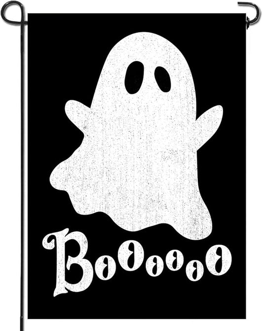 DECORLUXES Halloween Ghost Garden Flag Double Sided for Outside Boo Black Holiday Yard Decoration (Garden Flag)