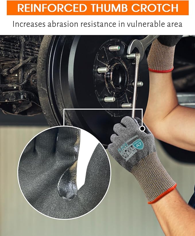 A7 Cut Resistant Work Gloves, 3 Pairs Nitrile Coated Cutting Glove for Woodworking,Construction,Fishing,Metalwork