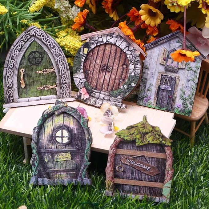 brownArchway Mini Fairy Garden Door for Tree, 3D Miniature Fairy Door for Fairytale Tiny House Doors, Bonsai Terrarium Micro Landscape Decoration Accessories Garden Miniatures