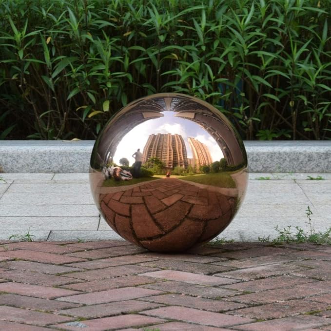 30 cm/12 inch Diameter Gazing Globe Mirror Ball,Rose Gold Stainless Steel Polished Reflective Smooth Garden Sphere,Colorful and Shiny Addition to Any Garden or Home