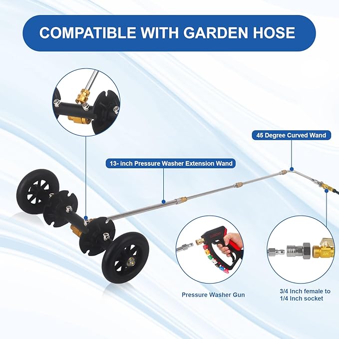 DUSICHIN Undercarriage Cleaner Water Broom Pressure Washer Attachment, 15 Inches Undercarriage Washer, Pressure Washer Underbody Car Cleaner 4 Extension Wands 4 nozzles Garden Hose Adapter DUS3202