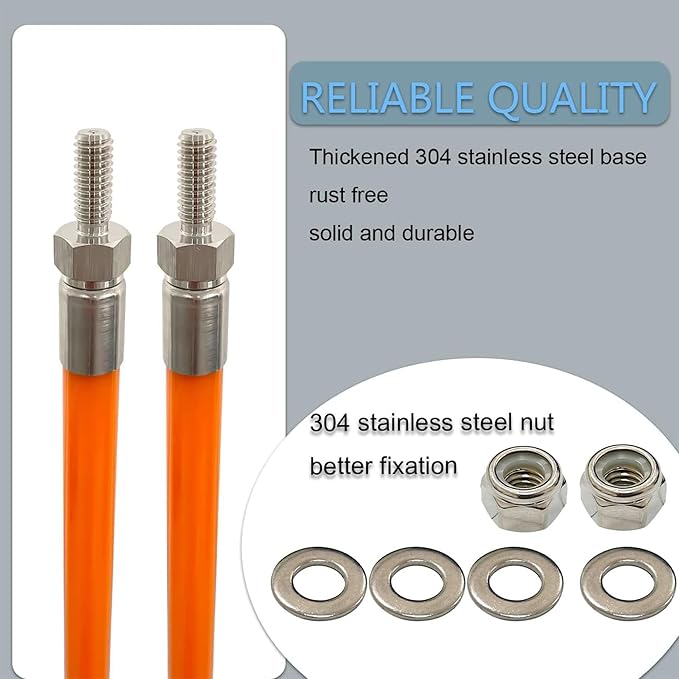 Snow Plow Blade Markers Guides Kit Orange 24''Steel Wire Structure 304 Stainless Steel Vertical Stud Mount Joint Never Break Never Rust High Visibility Fit for Boss Western plows and More