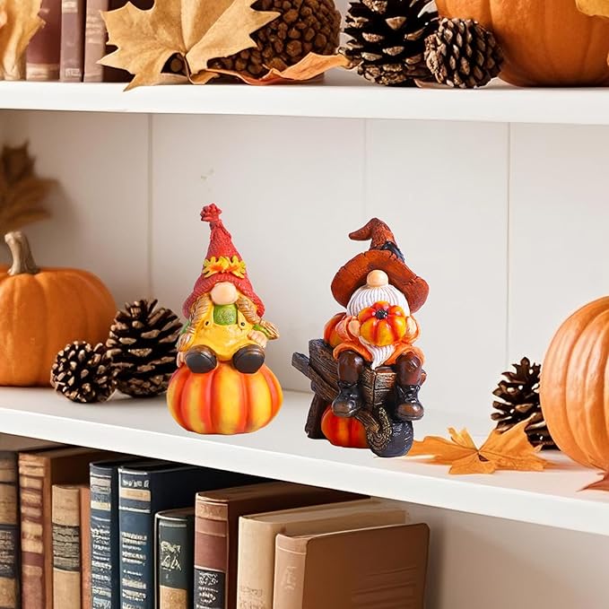 BUTILIVEEN Fall Gnomes Decorations for Home - 2PCS Autumn Harvest Garden Gnomes Statue Pumpkins Figurines, Thanksgiving Decor for Indoor & Outdoor, Resin, 7.5Inch