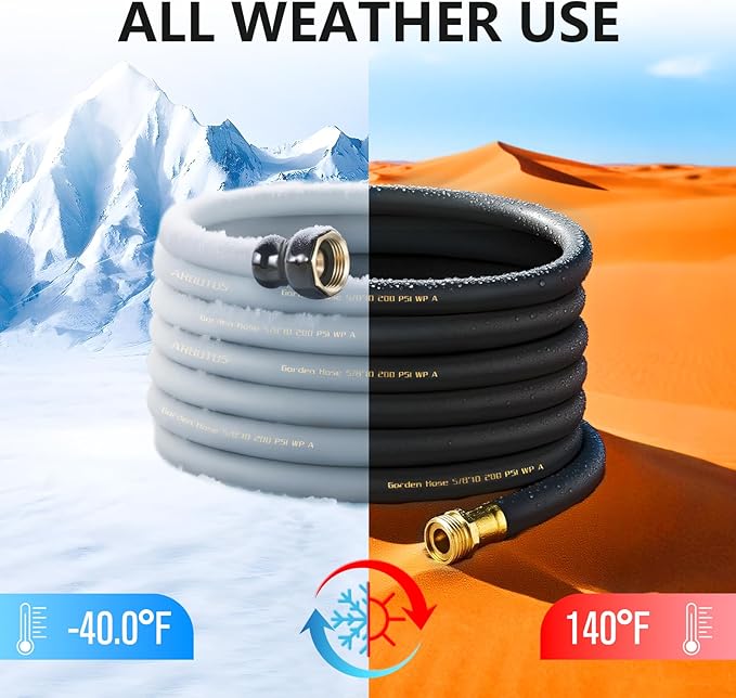 Garden Hose 5/8" x 75ft - Heavy Duty Rubber Water Hose 600 PSI Burst Pressure, No Kink & Durable Flexible Hose for Yard, Car Wash, Pets Black