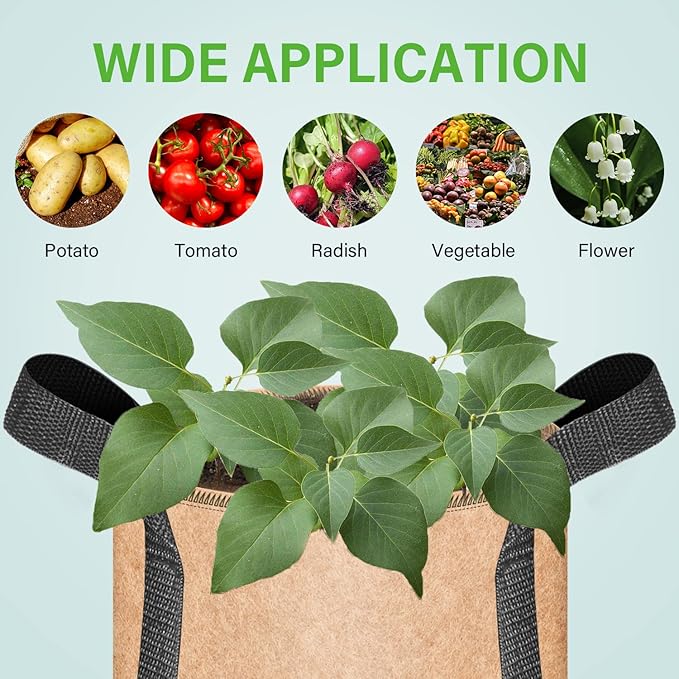 iPower 5-Pack 1 Gallon Plant Grow Bags Thickened Nonwoven Aeration Fabric Pots Heavy Duty Durable Container, Strap Handles for Garden, Tan