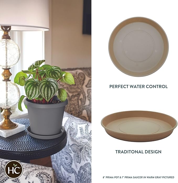 The HC Companies 5 Inch Round Prima Plastic Plant Saucer - Indoor Outdoor Plant Trays for Pots - 5.35 Inchx5.35 Inchx0.71 Inch in Sandstone