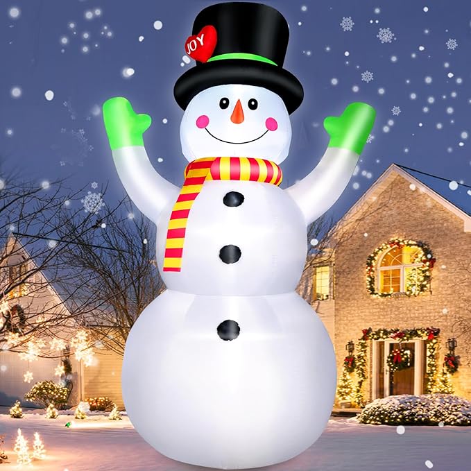 10 FT Christmas Inflatables Snowman Wear Magic Hat, Blow Up Outdoor Decorations Built-in Bright LED Light, Giant Snow Man Yard Decor for Festive Holiday Garden Patio Lawn Mall Display Hall Xmas Party