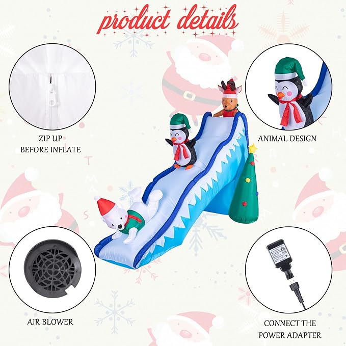 VCUTEKA Christmas Inflatables Outdoor Decorations - 9FT Inflatable Reindeer Penguin Polar Bear Christmas Tree Fun Trio Slide Scene Decor Blow Up Lighted for Holiday Yard Garden Lawn Xmas Decor