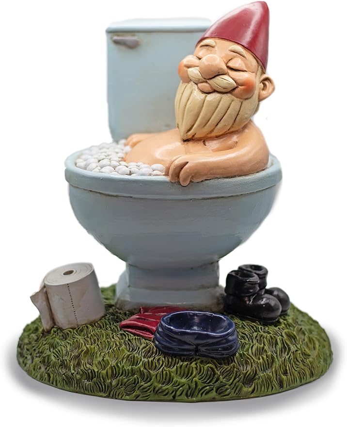 9” Funny Toilet Garden Gnome Statue – Hilarious Yard Decor for Outdoor & Indoor Spaces – All-Weather Resin Lawn Ornament – Unique Housewarming Gift & Gag Decoration