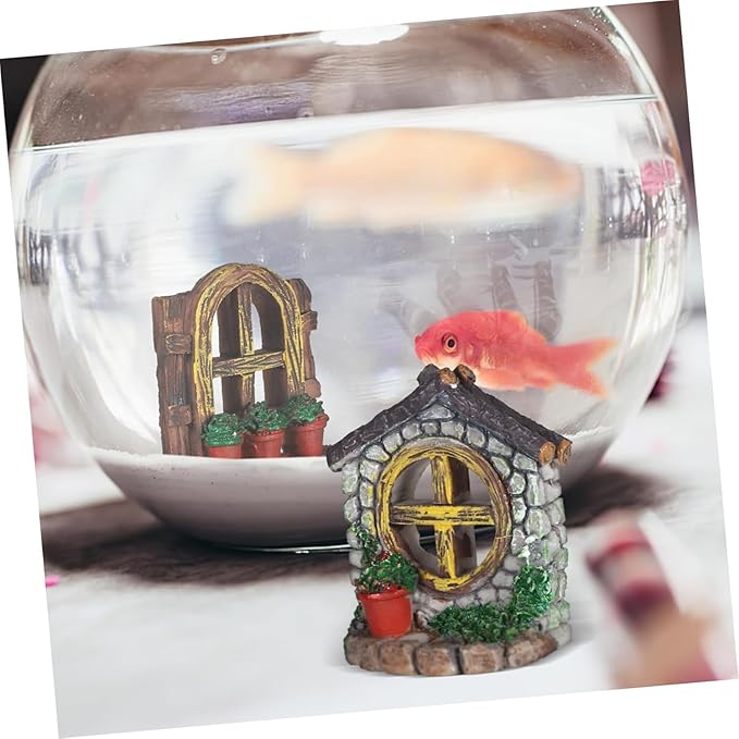 DOITOOL Resin Sculpture, 2 PCS Fairy Garden Door Accessories Miniature Window for Tree, Green with Pink Flower, Indoor/Outdoor Use, Gnome Themed Gift