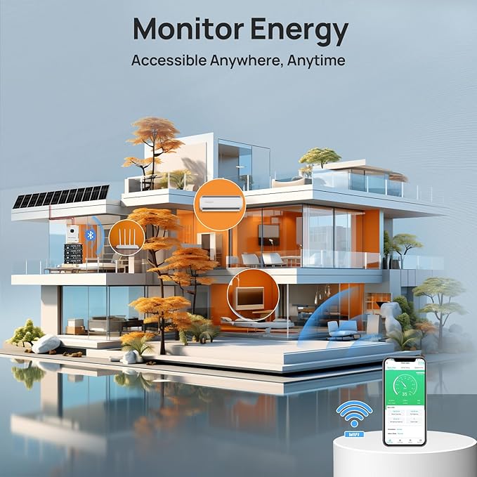 ECO-WORTHY 10KW Output 18.72KWH Home Solar Power System Complete kit:24pcs 195W Solar Panel(4680W)+10KW 120V/240V Inverter + 4pcs 48V 100AH Lithium Battery,for Off Grid/Energy Freedom