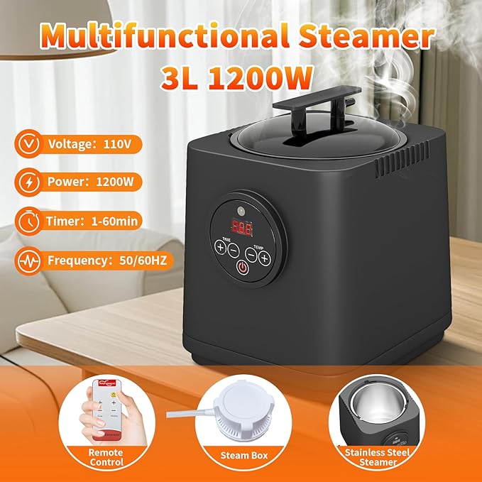 Portable Steam Sauna Box for Home, Infrared Sauna Tent with 3L Steam Generator, Remote Control, 15 Temperature Levels, 66 Minute Timer, Indoor Sauna with Foldable Chair for Home Spa,Black