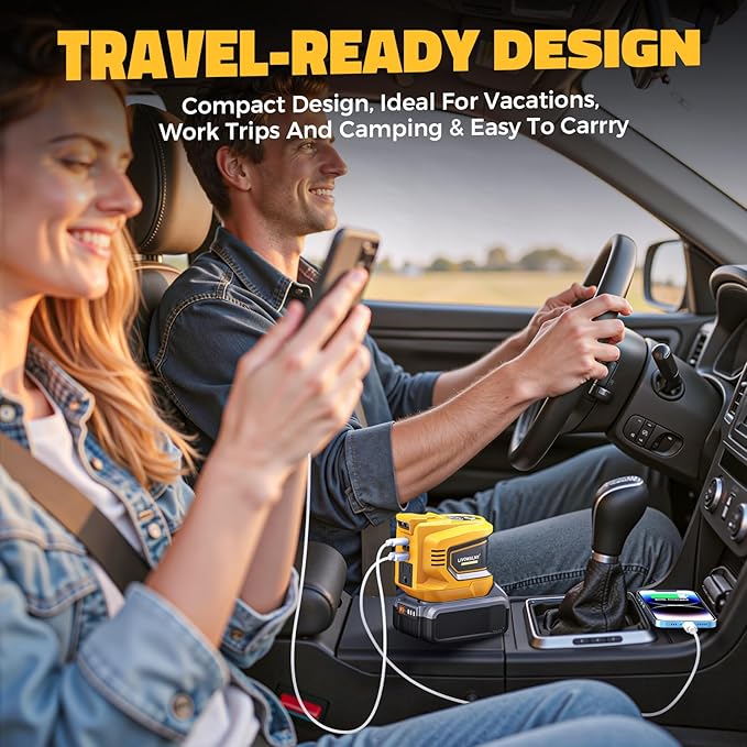 Real 200W Portable Power Inverter Compatible with DeWALT 20V, LIVOWALNY Outdoor Generato Battery Converter 2 USB & AC Battery Powered Outlet, DC 20V to AC 110V-120V Power Station (Tool Only)