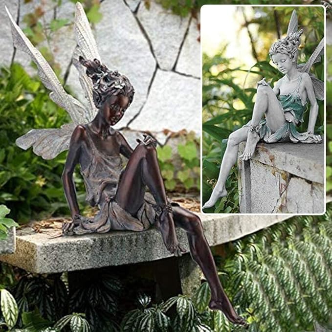 Angel Figurine Outdoor Garden Fairy Statue, 9 ''Garden Sculpture Resin Angel Craft Home Table Ornaments for Lawn Yard Art Porch Patio Decorations Christmas Housewarming Gift (White)