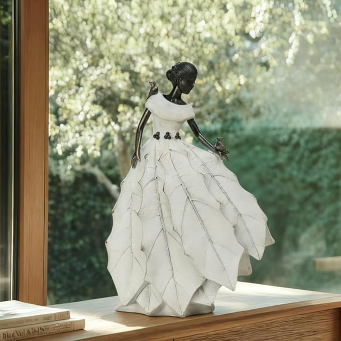 DiliComing Fairy Garden Accessories Outdoor Statue - 14.5 Inch Table Decor for Living Room Garden Maiden Bookshelf Decor Xmas Resin Holly Leaves Maiden White Statue