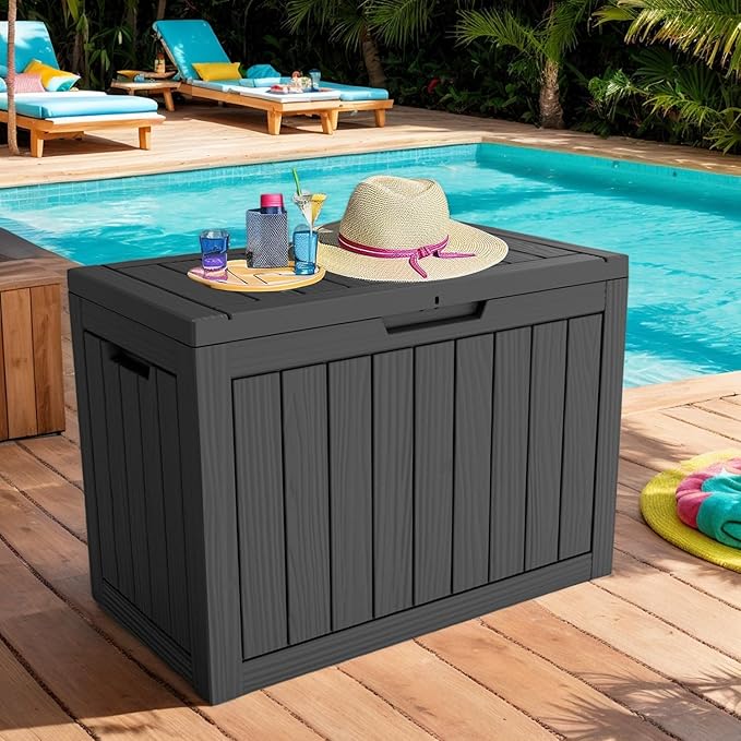 Outdoor Resin Storage Deck Box, 45 Gallon Capacity, Weather-Resistant, Black