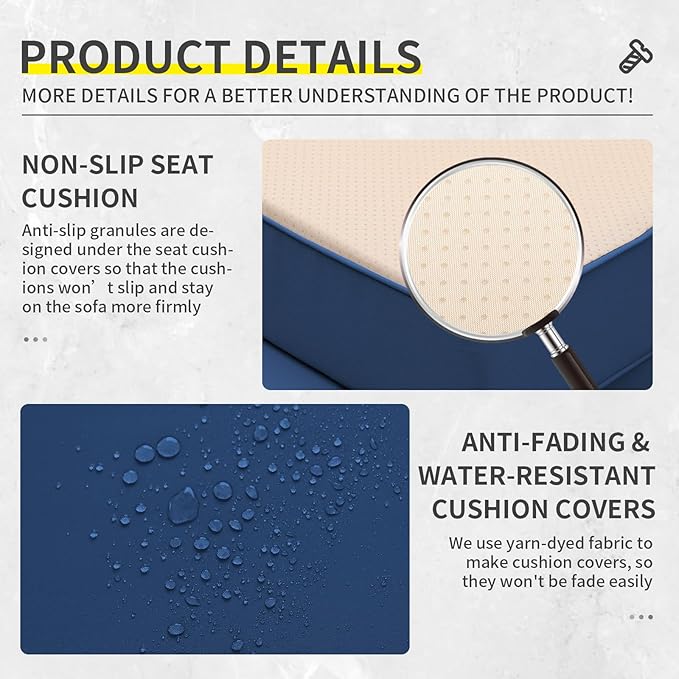 5 Piece Wicker Patio Furniture Sets Outdoor Conversation Set, PE Rattan Sectional Sofa Couch with 45" Fire Pit Table and Non-Slip Navy Blue Cushions, Furniture Covers Included