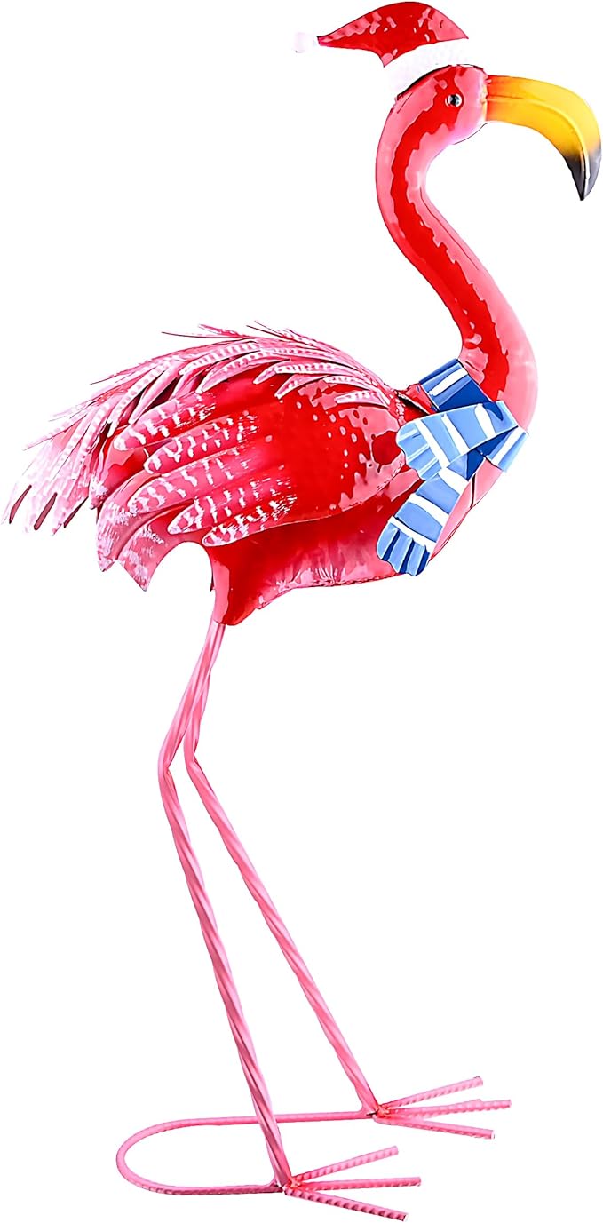 Garden Decor Christmas Flamingo Yard Art Decor Large Metal Flamingo Statues for Outdoor Indoor Decorations, Outside Patio, Pool, Lawn