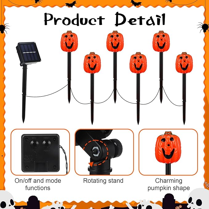 12 Pack Halloween Pumpkin Pathway Solar Lights, Orange Yard Stake Pumpkin Shaped Pathway Lights Outdoor Waterproof for Balcony Lawn Walkway Party Decor