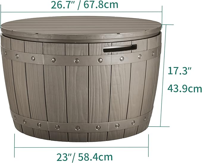 YITAHOME 33 Gallon Round Deck Box, Outdoor Storage Box for Patio Furniture,Patio Table for Cushion, Pool Accessories, Waterproof Resin & Easy Assembly & Lightweight, Light Brown