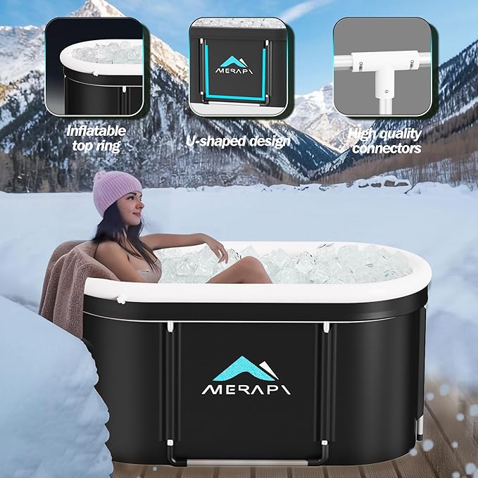 Merapi XL 131 Gal Large Oval Ice Bath Tub for Athletes – Portable Cold Plunge Tub for Recovery, Foldable Multi-Layered Ice Bath for Home Gyms, Outdoor Use, and Family Cold Therapy