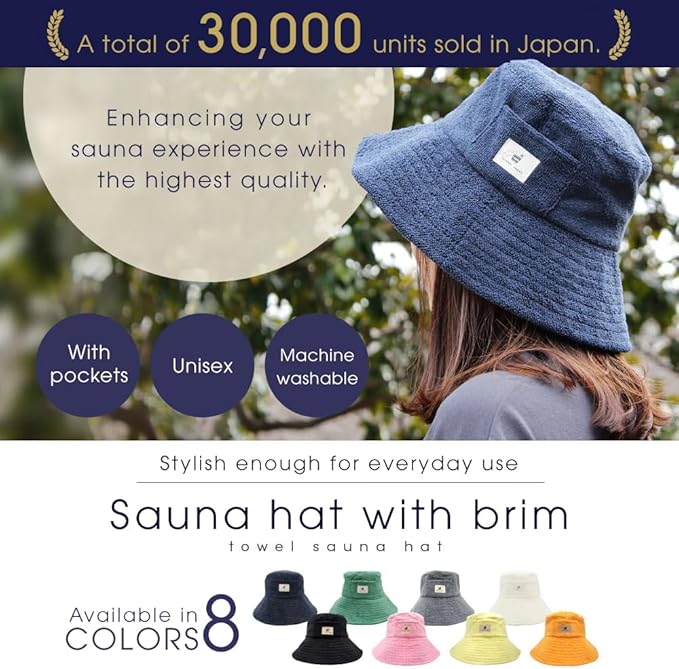 Sauna Hat Towel Japan Brand for Men and Women, Washable Sauna Hat (Navy)