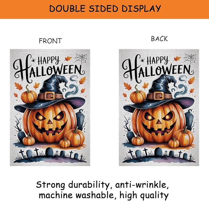 HTBIG Halloween Pumpkin Garden Flags, Happy Halloween Party House Garden Flag Decor, Yard Flags for Outside 12x18 inch, Outside Yard for Home Decorations