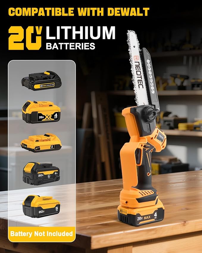 Mini Chainsaw Cordless Fit for Dewalt Battery 20V MAX, NEOTEC 6 Inch & 8 Inch electric Chainsaw with Auto Oiler & Tool-Free Tensioner, Brushless Saw for Tree Trimming,Branch Pruning (NO Battery)