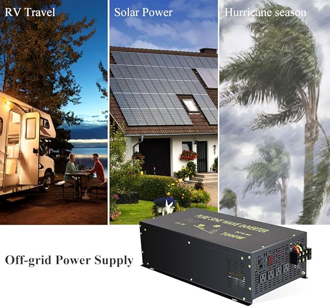 WZRELB 7000W 12V 120V Pure Sine Wave Power Inverter 4 AC Outlets Wired Remote Control,RV, Camping (RBH-700012WR)