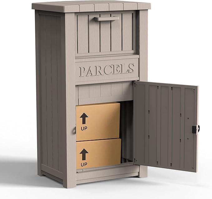Package Delivery Box,Storage Box with Lockable Secure,Double-Wall Resin Outdoor Package Delivery and Waterproof Deck Box for Porch, Curbside (Grey)