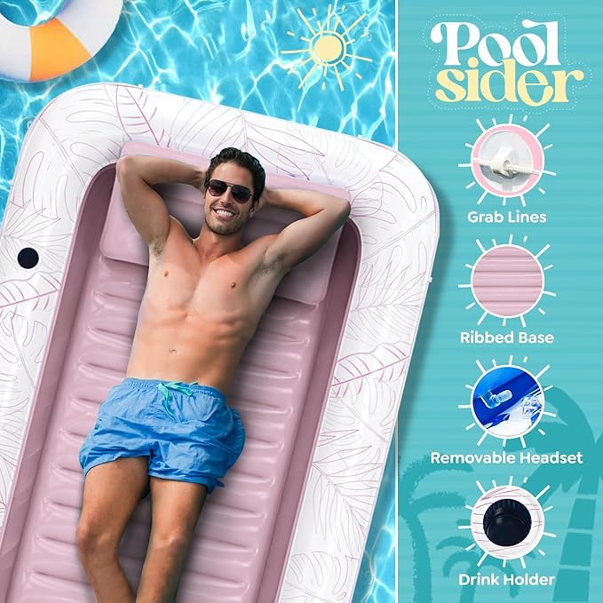 Premium Inflatable Tanning Pool Lounger | Large Inflatable Tanning Bed for Adults - 4 in 1 Multipurpose Suntan Tub | Pool Floats Adults, Inflatable Pool Float | Tanning Float - Sunbathing Pool Raft