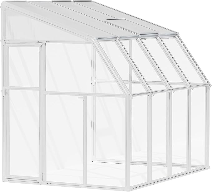 Palram Canopia Rion Sun Room 6 Ft. x 8 Ft. Solarium, Lean-to Greenhouse DIY Kit, Attach to House, Large Twin Wall Polycarbonate, 100% UV Protection for Porch, Patio Outdoors with Window Vent (White)