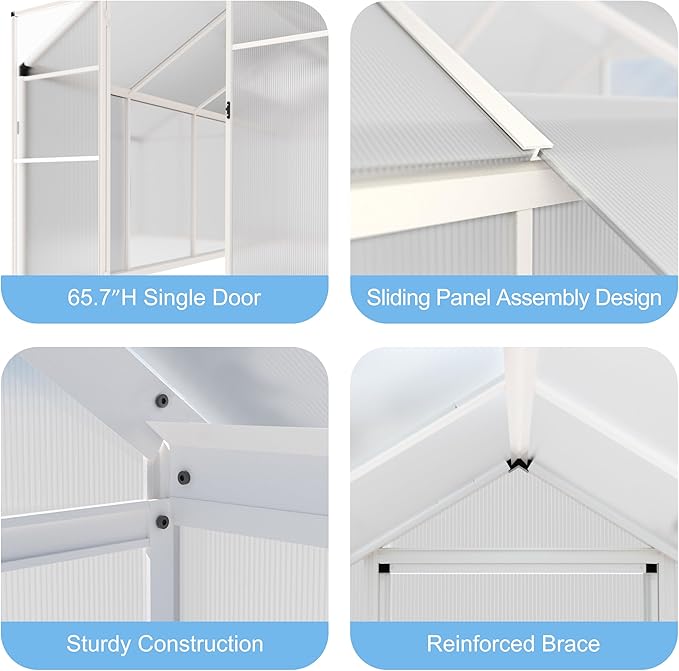 MUPATER 6' x 10' Polycarbonate Greenhouse, Heavy Duty Greenhouse with 4MM Polycarbonate Panel, Aluminum Green-House Kit with Lockable Door & Adjustable Roof Vent for Plants, Backyard, Garden, White