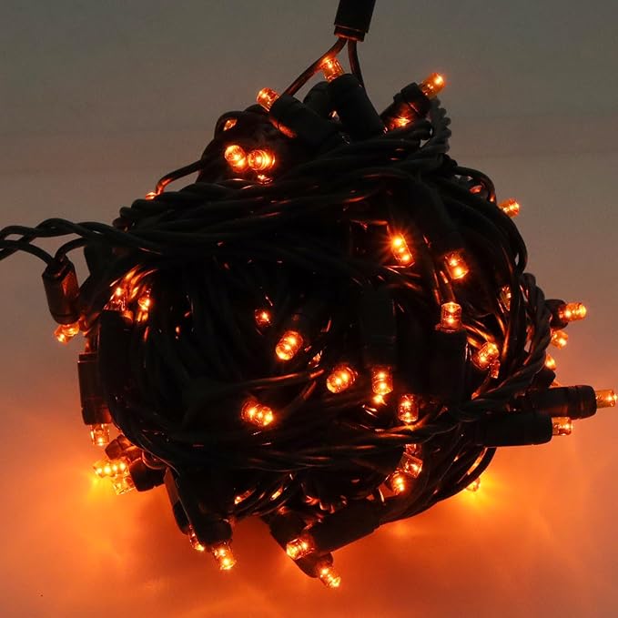 100 LED 5MM Orange Christmas Lights, 33FT Indoor/Outdoor String Light, Mini Lights for Garden, Patio, Christmas Trees - Green Wire, Commercial Grade, UL Listed