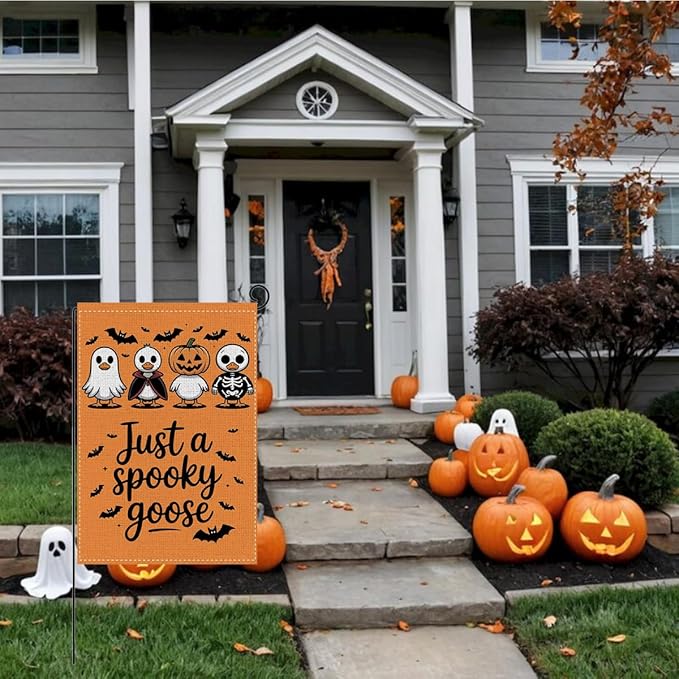 HTBIG Funny Halloween Goose Decor, Just a Spooky Goose Garden Flag, Cute Horror Garden Flag 12x18 inch, For Halloween Holiday Yard Outdoor Decorate