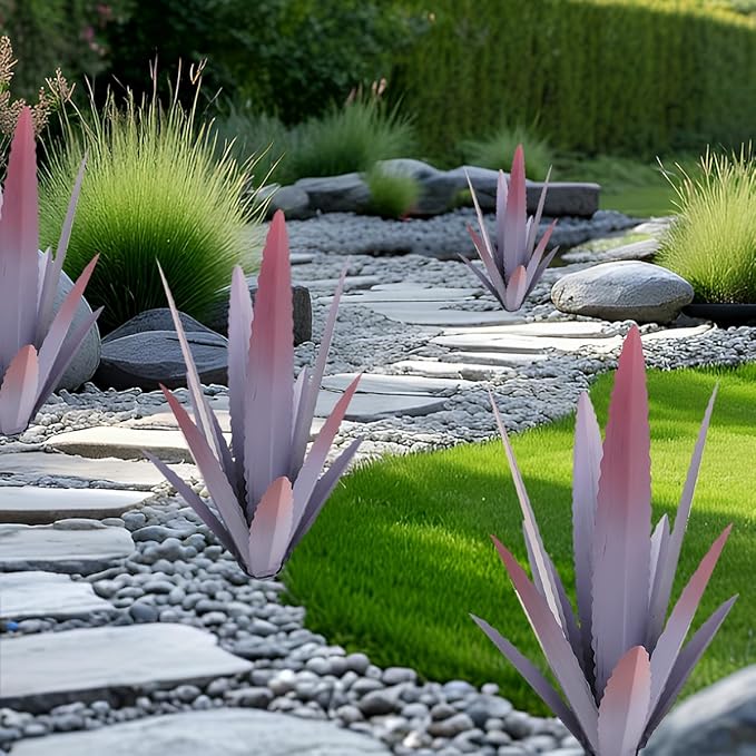 EROCK 2 Pcs Tequila Rustic Sculpture, Wind Resistant Metal Agave Plant Outdoor Home Decor, DIY Rustic Hand Painted Metal Agave Garden Art Plant Country Sculpture Statue Patio Stake Lawn Ornament Gift