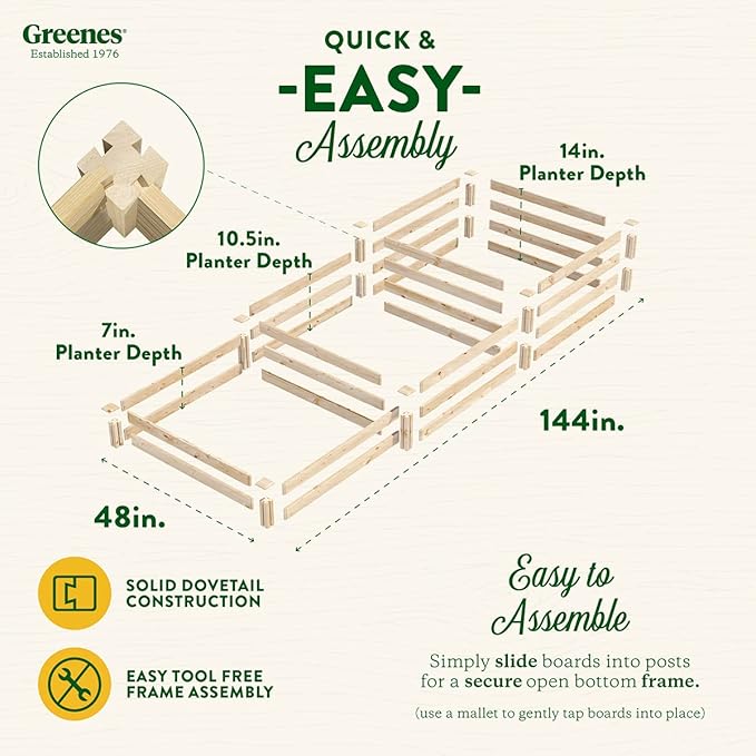 Greenes Fence Original Pine Raised Garden Bed, 4' x 12' x 7-14" - Made in USA with American Pine