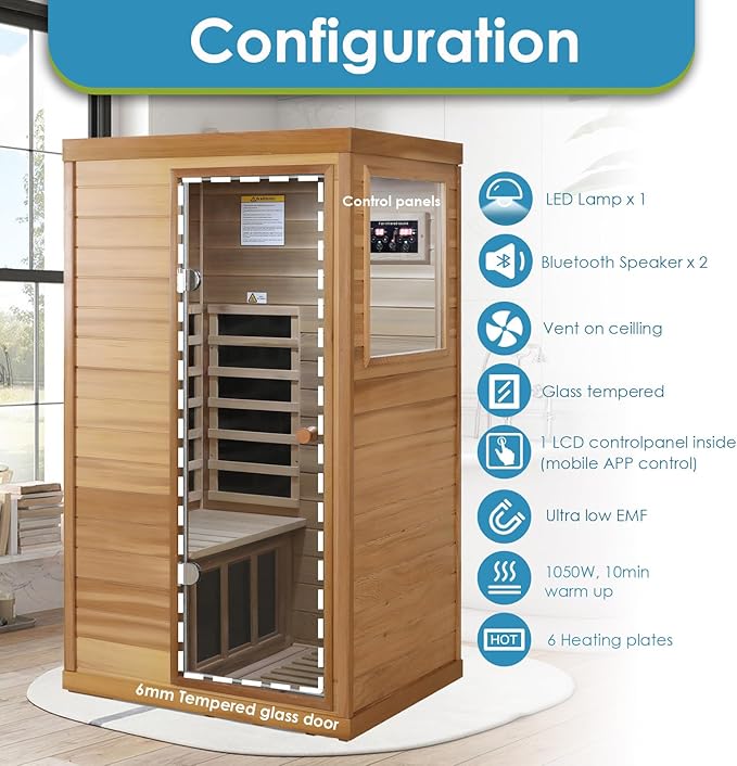 Saunas 909Mini Far Infrared Sauna, Indoor Dry Sauna (Red Cedar, 1 Person Mini Size Right Door)