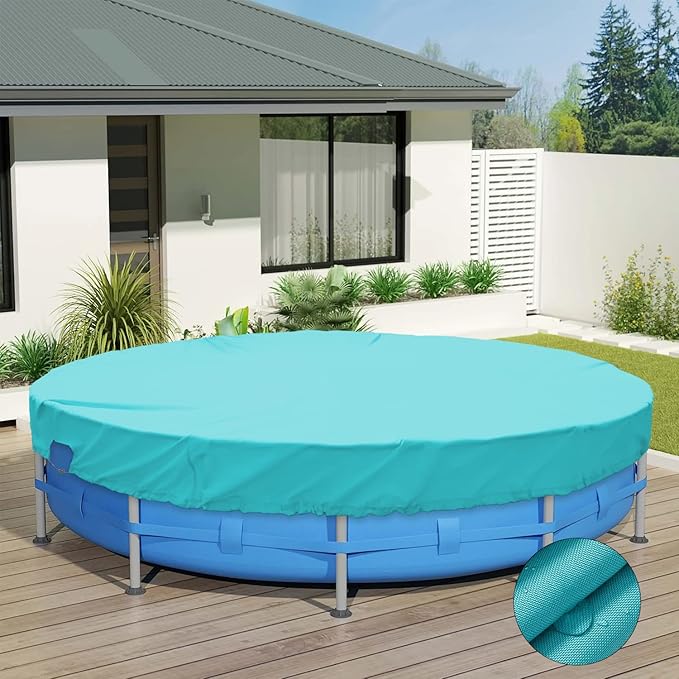 ECOOPTS 12 ft Waterproof Round Polyester Pool Cover for Above Ground Pools, Swimming Pool Cover Protector Winter Safety Cover (Turquoise)