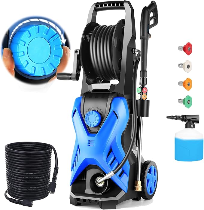 5000PSI Pressure Cleaner Power Cleaner with 33FT Hose, 4 Nozzle and 500ML Foam Cannon, Cleaner Machine for Home, Car Washing, Fence Cleaning, Patio, Blue
