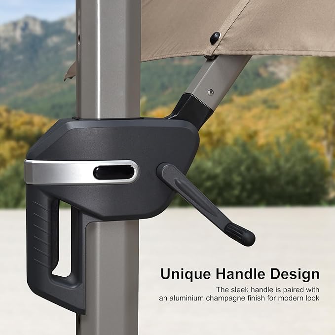 PURPLE LEAF 10FT Patio Umbrella with Base Cantilever Umbrella Square Outdoor Offset Umbrella with Champagne Frame and 360° Rotation for Garden Deck Pool, Taupe