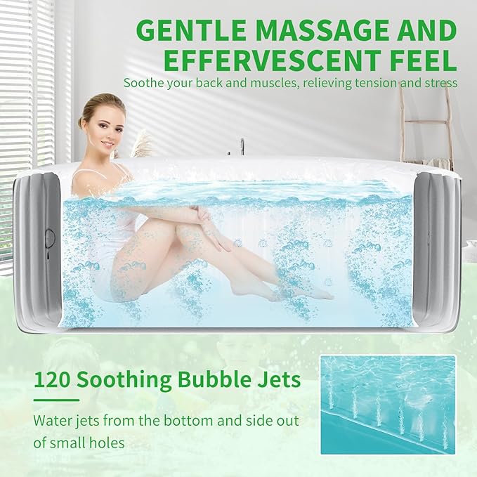2-4 Person Inflatable Hot Tub, Round Blow Up Portable Hot Tub, Leak-Proof PVC Outdoor Spa with 120 Strong Air Jets, Heater Pump and Insulated Cover, 71” X 71”X 25”