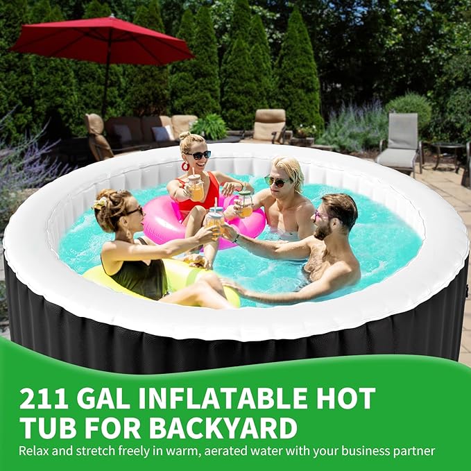Inflatable Hot Tub, 2-4 Person Round Blow Up Portable Hot Tub, Leak-Proof PVC Outdoor Spa with 120 Strong Air Jets, Heater Pump and Insulated Cover, 71” X 71”X 25”